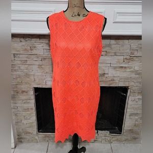 Donna Morgan Neon orange crocheted lace overlay dress size 8